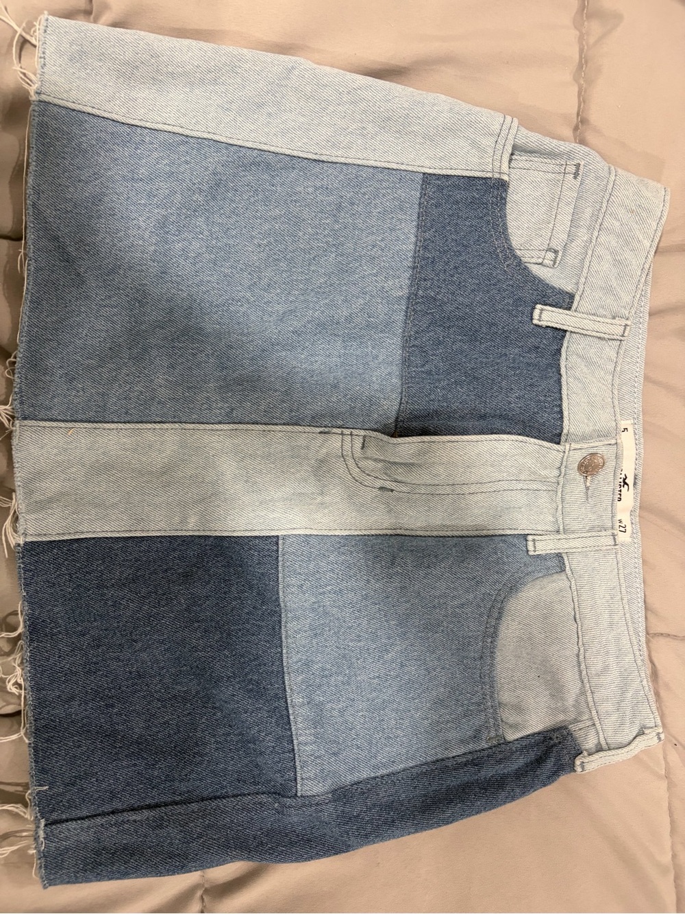 Hollister Patchwork Two-Tone Blue Denim Mini Skirt